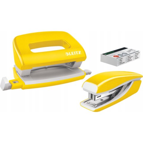 Zszywacz + dziurkacz LEITZ WOW mini 10 kartek żółty metalik 55612016 Zszywacz + dziurkacz LEITZ WOW mini 10 kartek żółty metalik 55612016