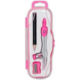 Cyrkiel szkolny z ołówkiem + temperówka w etui PC-102 różowy TT7635 PENMATE