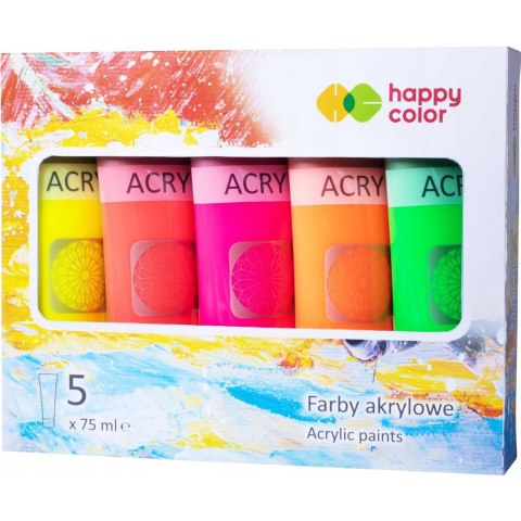 Farba akrylowa 5 kol. x 75ml mix neonowy HA 7370 0075-MIXFlu Happy Color Farba akrylowa 5 kol. x 75ml mix neonowy HA 7370 0075-MIXFlu Happy Color
