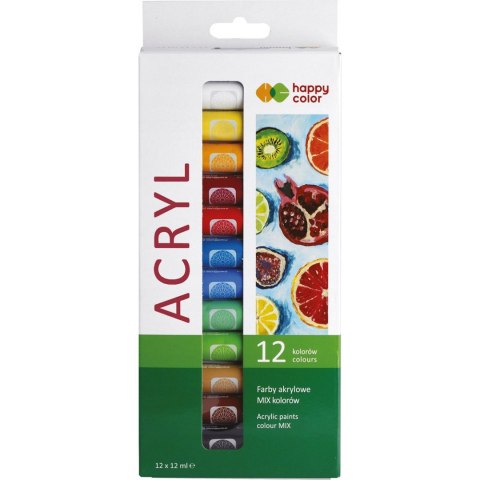 Farba akrylowa zestaw 12 kolorów, 12ml HA 7370 0012-K12 HAPPY COLOR Farba akrylowa zestaw 12 kolorów, 12ml HA 7370 0012-K12 HAPPY COLOR