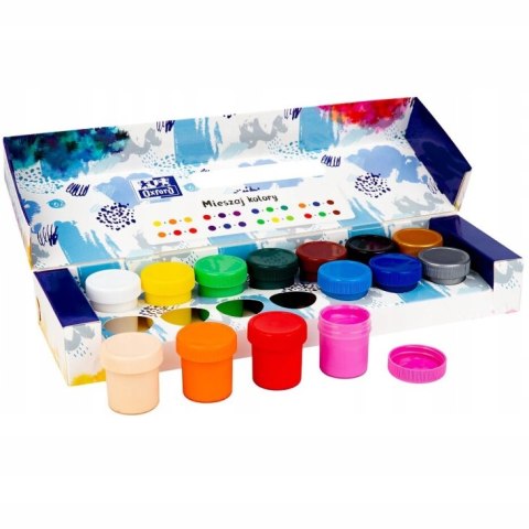 Farby plakatowe szkolne 12 kolorów + 2 gratis srebrna złota 20ml 400167100 OXFORD Farby plakatowe szkolne 12 kolorów + 2 gratis srebrna złota 20ml 400167100 OXFORD