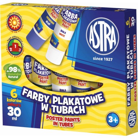 Farby plakatowe w tubkach szkolne 6 kolorów 30ml zestaw 83119900 ASTRA Farby plakatowe w tubkach szkolne 6 kolorów 30ml zestaw 83119900 ASTRA