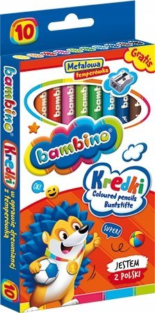 Kredki dla dzieci z glinki kaolinowej Zestaw 10 kredek + temperówka BAMBINO St.Majewski Kredki dla dzieci z glinki kaolinowej Zestaw 10 kredek + temperówka BAMBINO St.Majewski