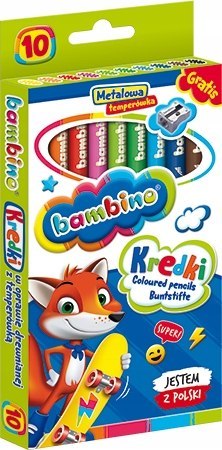 Kredki dla dzieci z glinki kaolinowej Zestaw 10 kredek + temperówka BAMBINO St.Majewski Kredki dla dzieci z glinki kaolinowej Zestaw 10 kredek + temperówka BAMBINO St.Majewski