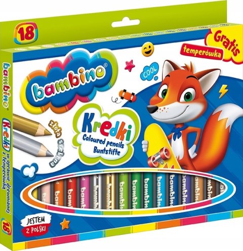 Kredki dla dzieci z glinki kaolinowej Zestaw 18 kredek + temperówka BAMBINO St.Majewski Kredki dla dzieci z glinki kaolinowej Zestaw 18 kredek + temperówka BAMBINO St.Majewski