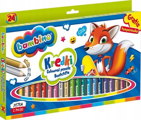 Kredki dla dzieci z glinki kaolinowej Zestaw 24 kredek + temperówka BAMBINO St.Majewski Kredki dla dzieci z glinki kaolinowej Zestaw 24 kredek + temperówka BAMBINO St.Majewski