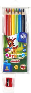 Kredki ołówkowe trójkątne JUMBO 6 kolorów + temperówka 312115003 ASTRINO