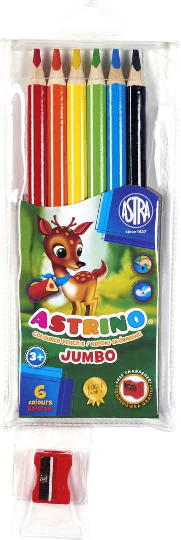 Kredki ołówkowe trójkątne JUMBO 6 kolorów + temperówka 312115003 ASTRINO Kredki ołówkowe trójkątne JUMBO 6 kolorów + temperówka 312115003 ASTRINO