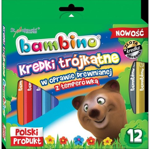 Kredki trójkątne z glinki kaolinowej Zestaw 12 kredek + temperówka BAMBINO St.Majewski Kredki trójkątne z glinki kaolinowej Zestaw 12 kredek + temperówka BAMBINO St.Majewski