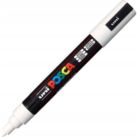 Marker z farbą plakatową UNI Posca PC-5M, nr.1 biały Marker z farbą plakatową UNI Posca PC-5M, nr.1 biały