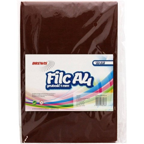 Filc A4 brązowy FC410-9 1mm (10ark.) 682383 BREWIS Filc A4 brązowy FC410-9 1mm (10ark.) 682383 BREWIS
