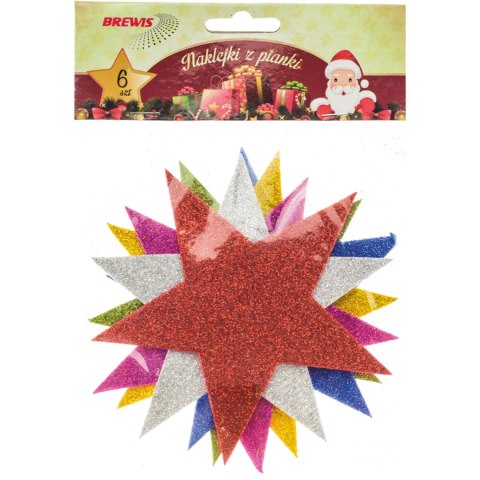 Gwiazdki z pianki z brokatem 6szt. 13cm mix kol. PVX20 BREWIS Gwiazdki z pianki z brokatem 6szt. 13cm mix kol. PVX20 BREWIS