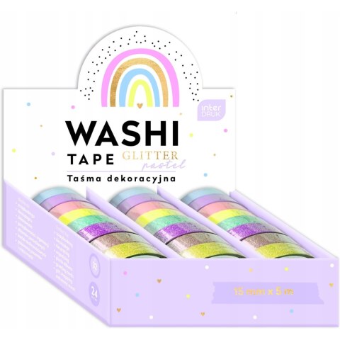 Taśma dekoracyjna 5m GLITTER PASTEL 8 kolorów opakowanie 24sztuki INTERDRUK Taśma dekoracyjna 5m GLITTER PASTEL 8 kolorów opakowanie 24sztuki INTERDRUK