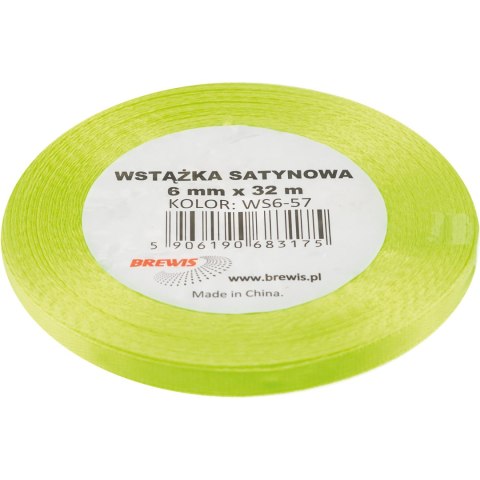 Wstążka satynowa 6mm/32m limonkowy WS6-57 BREWIS Wstążka satynowa 6mm/32m limonkowy WS6-57 BREWIS