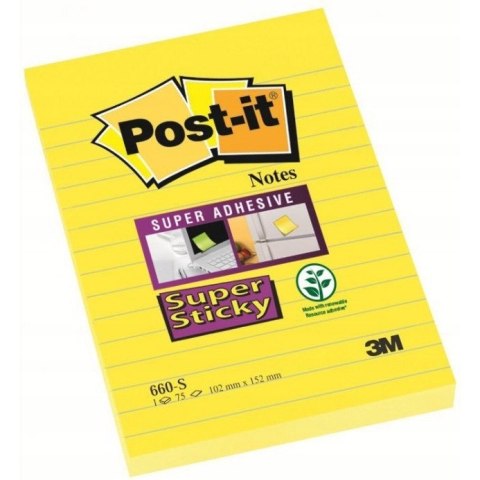 Bloczek samoprzylepny 102x152mm 75k żółty linia POST-IT 660-S Super Sticky FT510093832 3M Bloczek samoprzylepny 102x152mm 75k żółty linia POST-IT 660-S Super Sticky FT510093832 3M