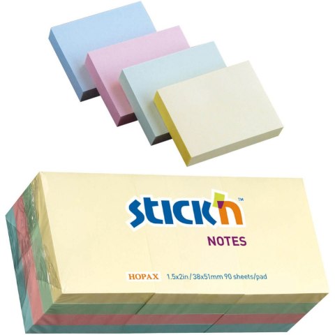 Bloczek samoprzylepny 38x51mm 100k mix pastelowy (12szt) STICK`N 21531 Bloczek samoprzylepny 38x51mm 100k mix pastelowy (12szt) STICK`N 21531