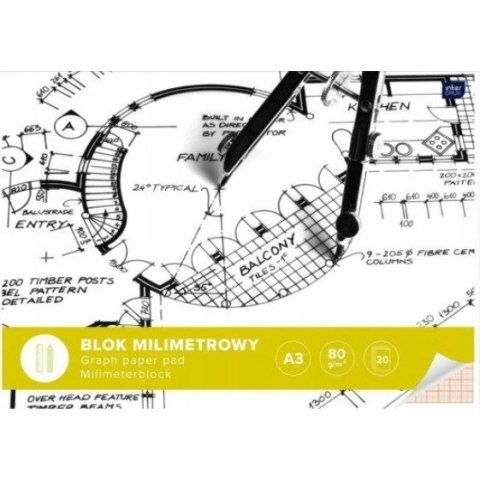 Blok milimetrowy A3 20k 80g INTERDRUK Blok milimetrowy A3 20k 80g INTERDRUK