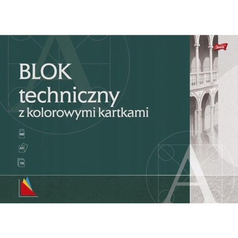 Blok techniczny szkolny A3 kolorowy 10 kartek 160g UNIPAP Blok techniczny szkolny A3 kolorowy 10 kartek 160g UNIPAP