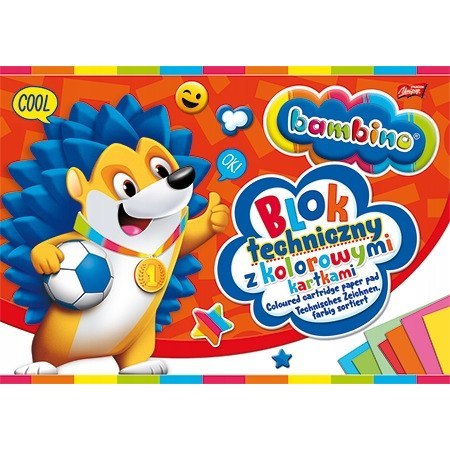 Blok techniczny szkolny A4 kolorowy 10 kartek 160g BAMBINO Blok techniczny szkolny A4 kolorowy 10 kartek 160g BAMBINO