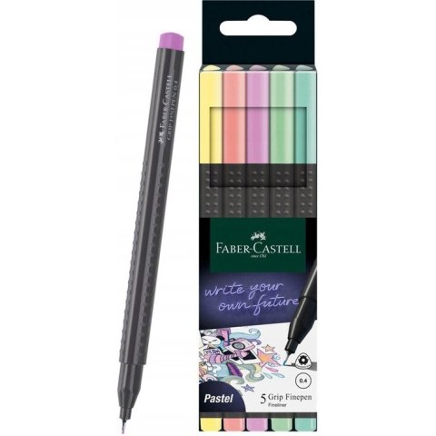 Cienkopisy GRIP 5 kolorów pastelowych 151602 FABER-CASTELL Cienkopisy GRIP 5 kolorów pastelowych 151602 FABER-CASTELL