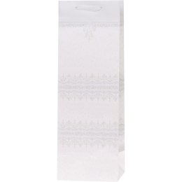 Torebka prezentowa 12x36x10cm na butelkę Lux Biała z brokatem BB ROZETTE