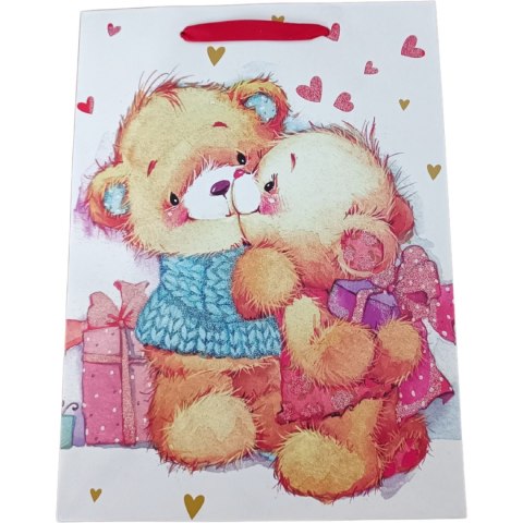 Torebka prezentowa 18x23x10cm A5 lux MISIE z brokatem ROZETTE Torebka prezentowa 18x23x10cm A5 lux MISIE z brokatem ROZETTE