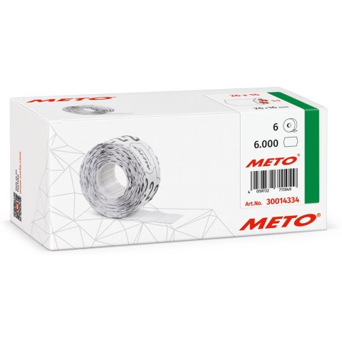 Etykiety cenowe w rolce do metkownicy dwurzędowej, 26x16 mm, (6 sztuk) białe faliste, trwały klej METO M30014334 Etykiety cenowe w rolce do metkownicy dwurzędowej, 26x16 mm, (6 sztuk) białe faliste, trwały klej METO M30014334