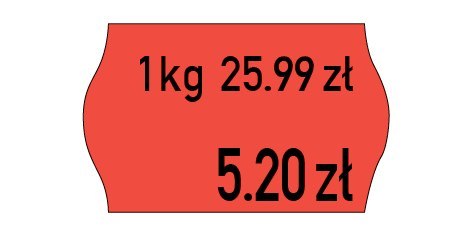 Etykiety cenowe w rolce do metkownicy dwurzędowej, 26x16 mm, (6 sztuk) czerwone neon faliste, trwały klej METO M30014337 Etykiety cenowe w rolce do metkownicy dwurzędowej, 26x16 mm, (6 sztuk) czerwone neon faliste, trwały klej METO M30014337