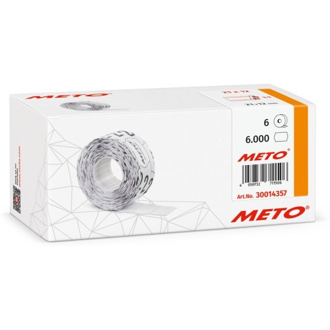 Etykiety cenowe w rolce do metkownicy jednorzędowej 21x12 mm,(6 sztuk) biało-czerwone, trwały klej METO M30014357 Etykiety cenowe w rolce do metkownicy jednorzędowej 21x12 mm,(6 sztuk) biało-czerwone, trwały klej METO M30014357