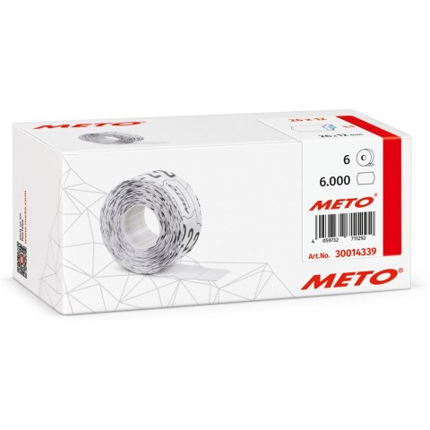 Etykiety cenowe w rolce do metkownicy jednorzędowej, 26x12 mm, (6 sztuk) białe faliste, trwały klej, odporne na mróz METO M30014 Etykiety cenowe w rolce do metkownicy jednorzędowej, 26x12 mm, (6 sztuk) białe faliste, trwały klej, odporne na mróz METO M30014