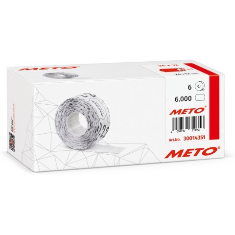 Etykiety cenowe w rolce do metkownicy jednorzędowej, 26x12 mm, (6 sztuk) czerwone neon faliste, trwały klej METO M30014351 Etykiety cenowe w rolce do metkownicy jednorzędowej, 26x12 mm, (6 sztuk) czerwone neon faliste, trwały klej METO M30014351