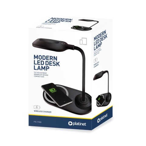Lampka biurkowa led PLATINET czarna 10W z ładowarką indukcyjną (45248) Lampka biurkowa led PLATINET czarna 10W z ładowarką indukcyjną (45248)