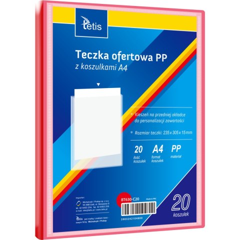 Teczka ofertowa A4 PP 20 koszulek CZERWONA BT630-C20 TETIS Teczka ofertowa A4 PP 20 koszulek CZERWONA BT630-C20 TETIS