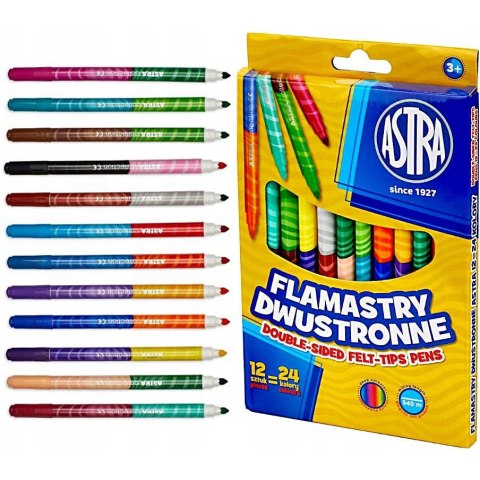 Flamastry dwustronne zestaw 12 sztuk = 24 kolory pisaki mazaki 314118001 ASTRA Flamastry dwustronne zestaw 12 sztuk = 24 kolory pisaki mazaki 314118001 ASTRA