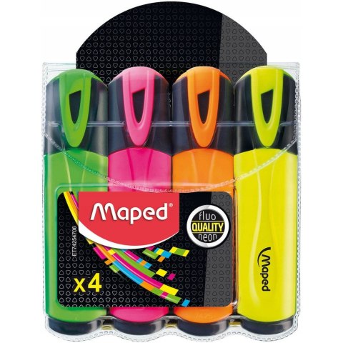 Zakreślacz FLUO PEPS mix kolorów 4szt etui z zawieszką 742547 MAPED Zakreślacz FLUO PEPS mix kolorów 4szt etui z zawieszką 742547 MAPED