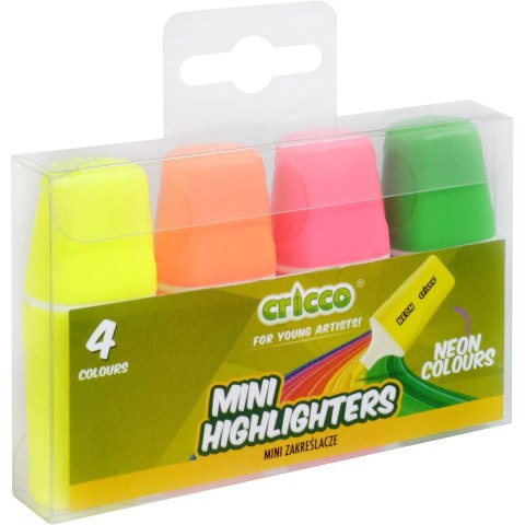 Zakreślacze mini neon CRICCO 4 kolory etui CR390W4 Zakreślacze mini neon CRICCO 4 kolory etui CR390W4