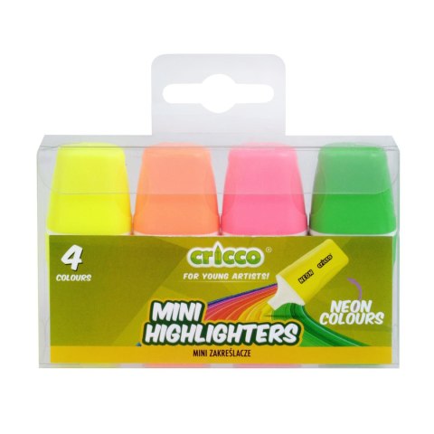 Zakreślacze mini neon CRICCO 4 kolory etui CR390W4 Zakreślacze mini neon CRICCO 4 kolory etui CR390W4