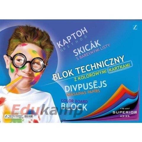Blok techniczny A3 10k kolorowe kartki KRESKA Blok techniczny A3 10k kolorowe kartki KRESKA