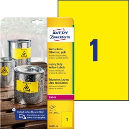 Etykieta ZF 210x297mm L6111-20 żółte poliester (20) AVERY ZWECKFORM
