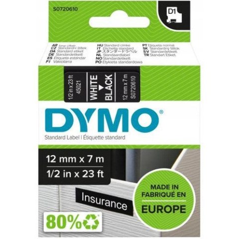 Taśma biały nadruk na czarnym 12mm x 7m DYMO S0720610 Taśma biały nadruk na czarnym 12mm x 7m DYMO S0720610