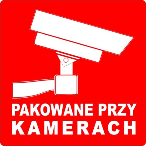Etykieta ostrzegawcza "PAKOWANE PRZY KAMERACH" 55x55mm papierowa na roli (1000szt) BULK Etykieta ostrzegawcza "PAKOWANE PRZY KAMERACH" 55x55mm papierowa na roli (1000szt) BULK