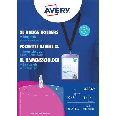 Kieszenie na identyfikator A6 ze smyczą 148x105mm (10 sztuk + 12 wkładów) 4834 AVERY Kieszenie na identyfikator A6 ze smyczą 148x105mm (10 sztuk + 12 wkładów) 4834 AVERY
